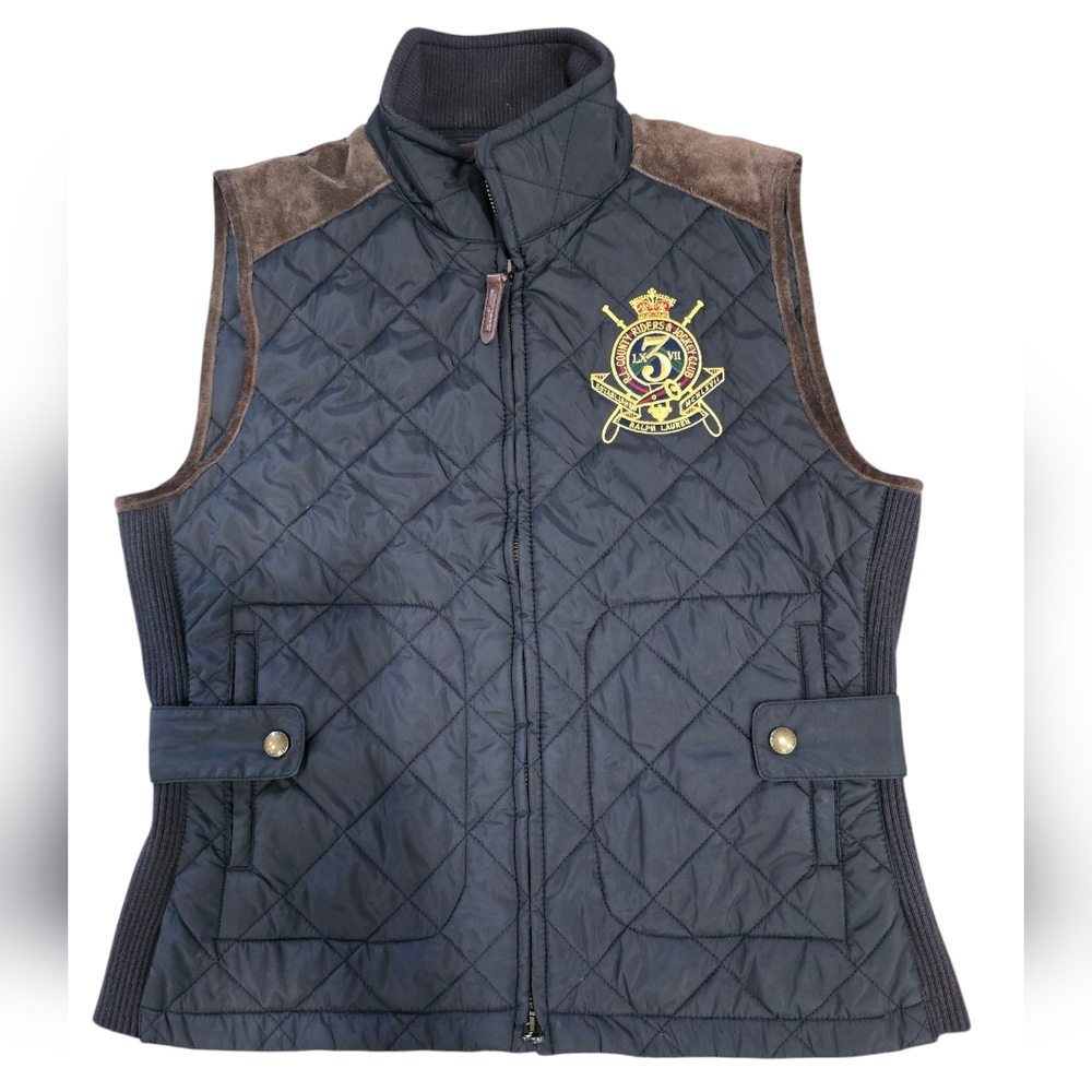 Ralph Lauren Navy Quilted Vest with Brown Accents